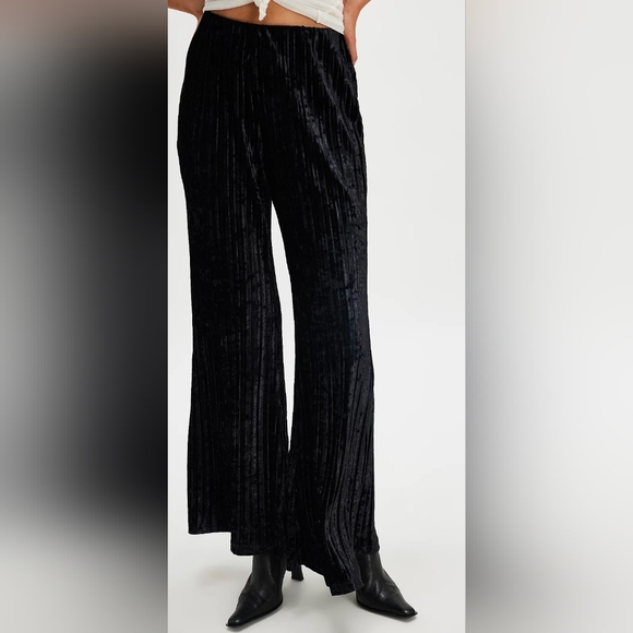 Free People Pants - Free People Star Sign Black Velvet Wide Leg Pants